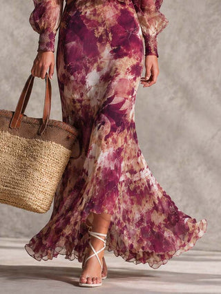 Rosine | Robe Maxi Épaules Dénudées Rose Antique, Motif Floral