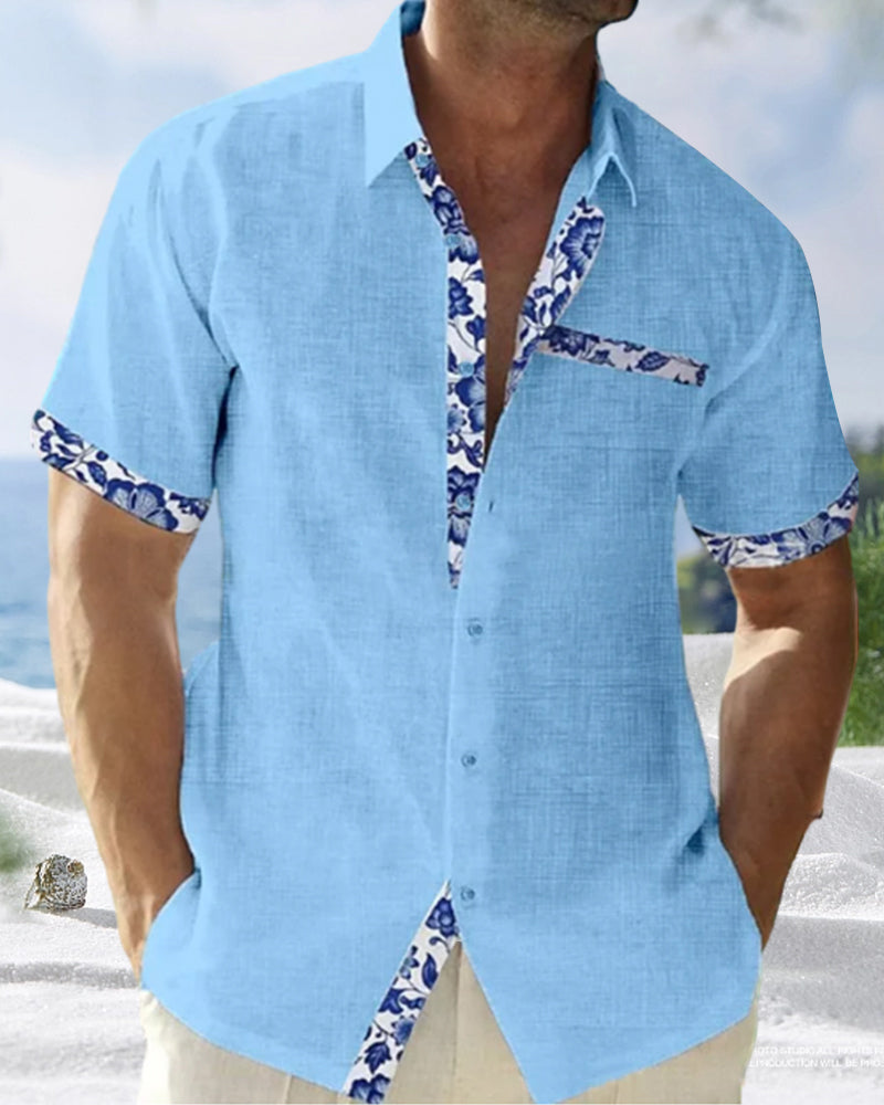 Chemise à manches courtes en coton et lin