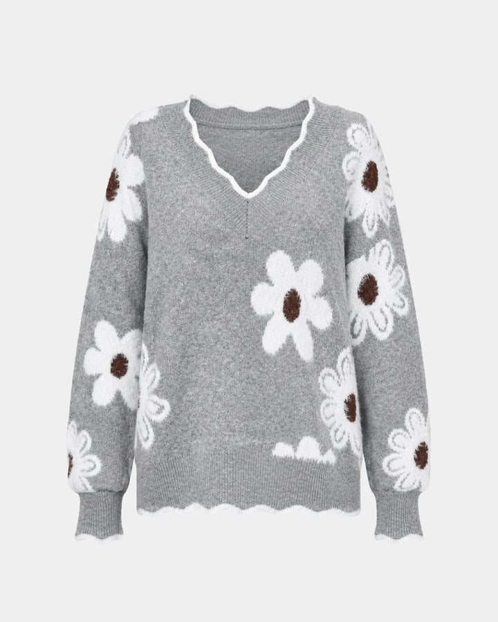 PAULA | TRICOT FLORAL ÉLÉGANT AVEC COL EN V