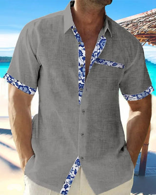 Chemise à manches courtes en coton et lin