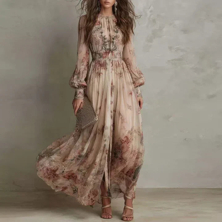 Amélia | Robe Maxi Fleurie Taille Haute Vintage