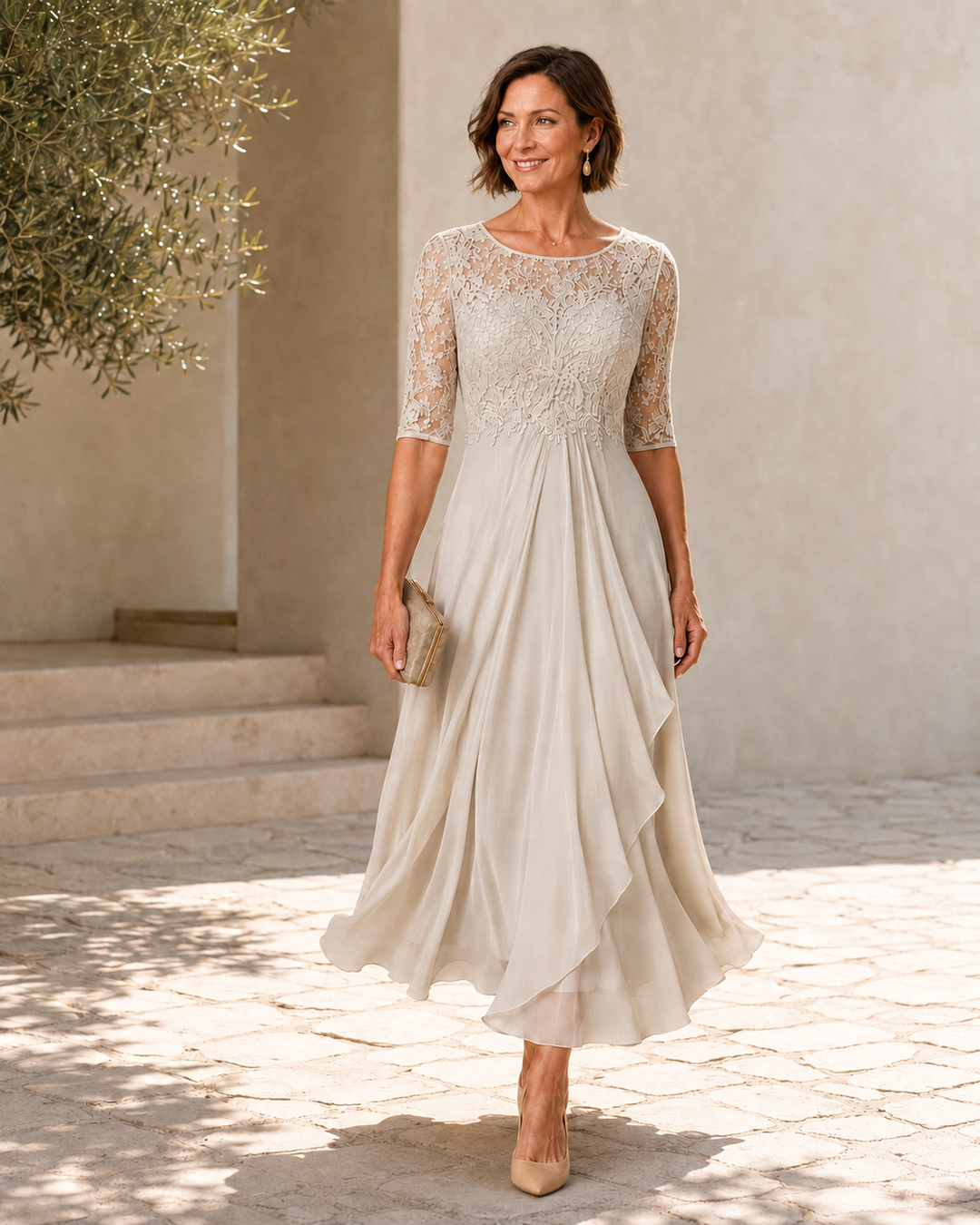 Rose | Robe Midi Flatteuse en Dentelle