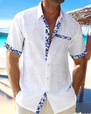 Chemise à manches courtes en coton et lin