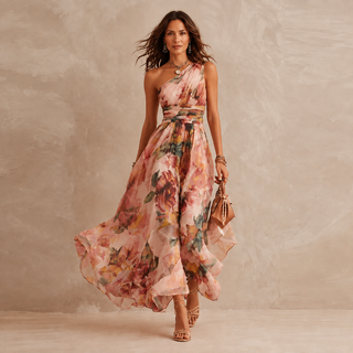 Céleste | Robe Maxi À Une Épaule Fleurie