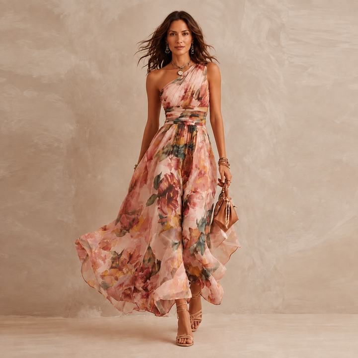 Céleste | Robe Maxi À Une Épaule Fleurie