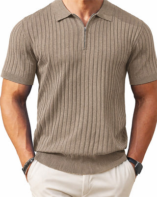 Chemises Homme Fermeture Éclair Manches Courtes Maille Côtelée Polos T-Shirts Golf
