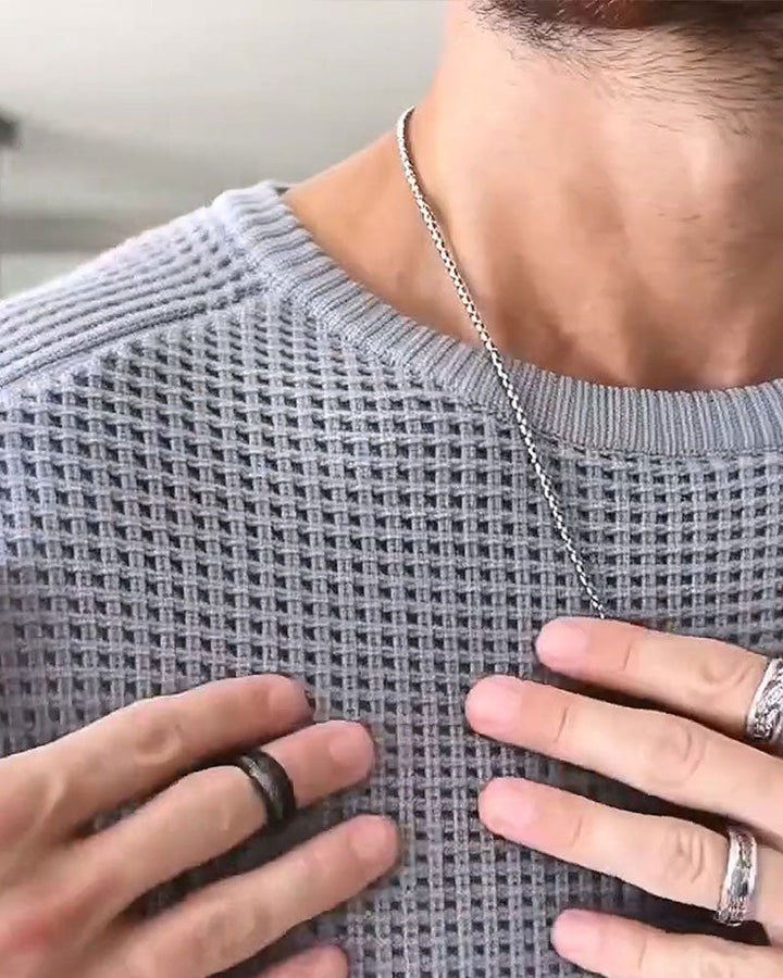 Pull-Over Homme Col Rond Gaufré Manches Longues