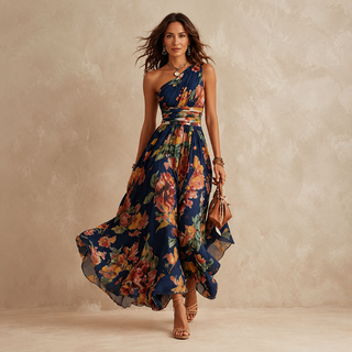 Céleste | Robe Maxi À Une Épaule Fleurie