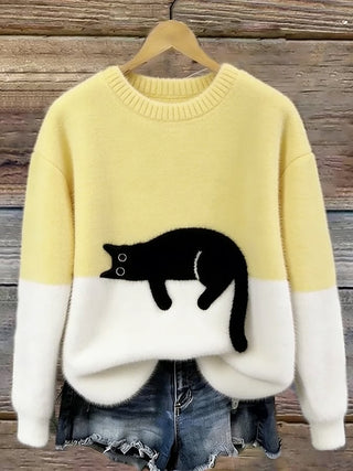 Émeline | Pull Oversize Élégant Imprimé Chat