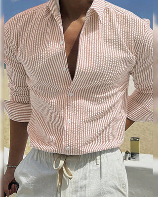 Chemise Homme Rayée Cardigan Col Manches Longues