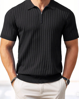 Chemises Homme Fermeture Éclair Manches Courtes Maille Côtelée Polos T-Shirts Golf