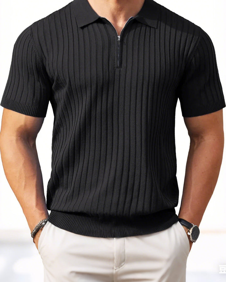 Chemises Homme Fermeture Éclair Manches Courtes Maille Côtelée Polos T-Shirts Golf