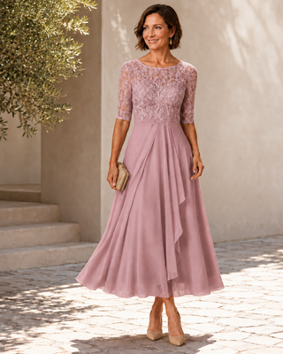 Rose | Robe Midi Flatteuse en Dentelle
