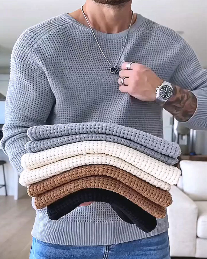 Pull-Over Homme Col Rond Gaufré Manches Longues