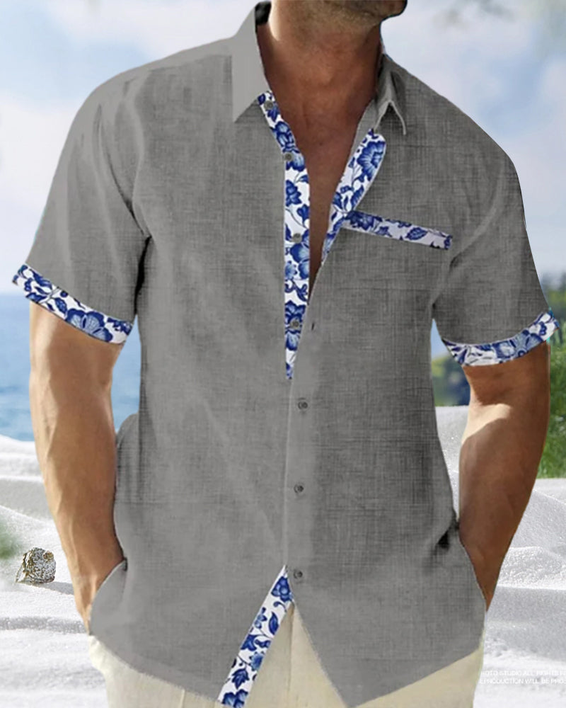 Chemise à manches courtes en coton et lin