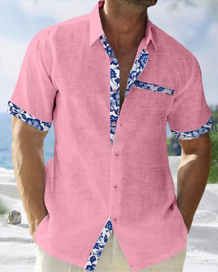 Chemise à manches courtes en coton et lin