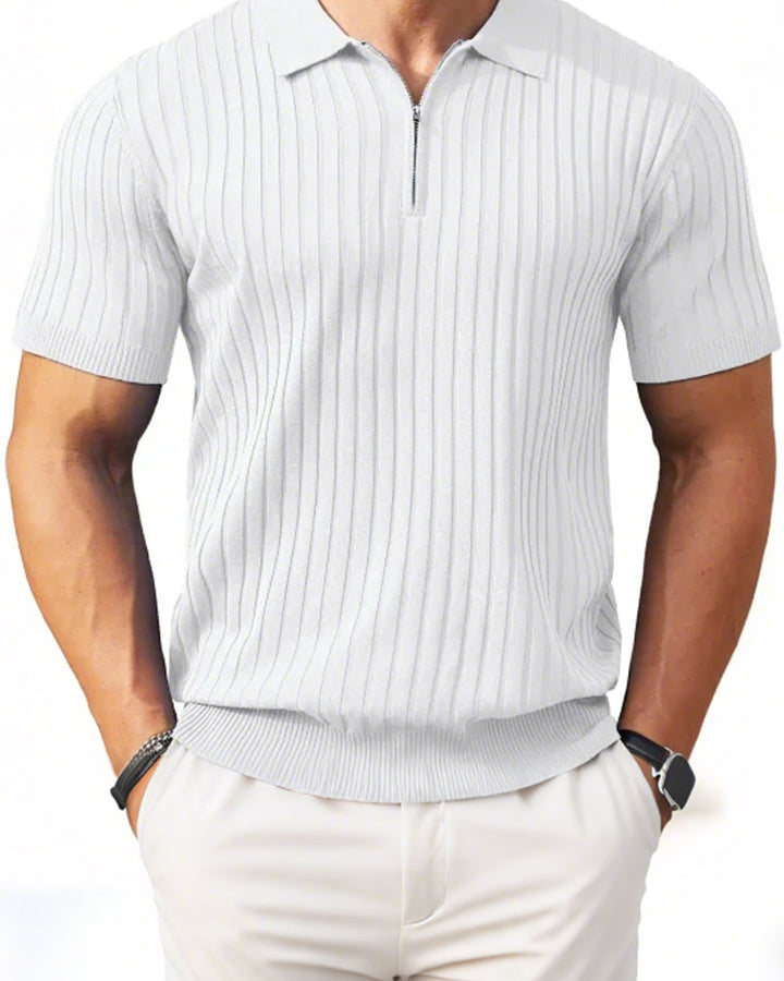 Chemises Homme Fermeture Éclair Manches Courtes Maille Côtelée Polos T-Shirts Golf