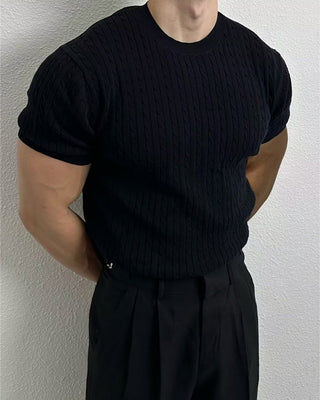 Homme Uni Tressage Col Rond Haut, Slim Décontracté Printemps Été Tricot