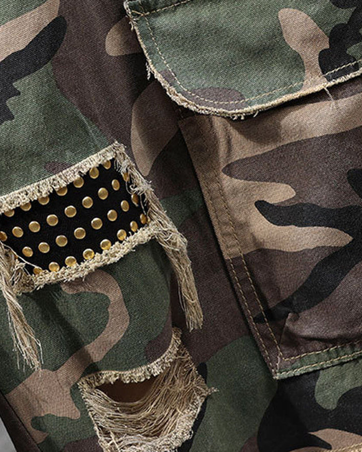 🔥 Short Cargo Camouflage À Clous Pour Homme