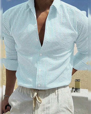 Chemise Homme Rayée Cardigan Col Manches Longues