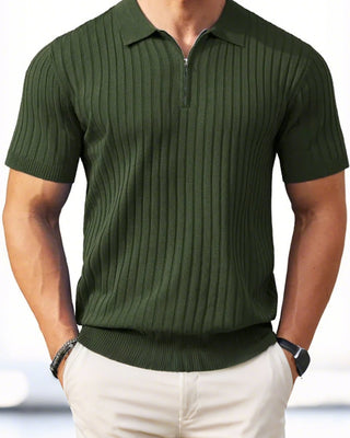 Chemises Homme Fermeture Éclair Manches Courtes Maille Côtelée Polos T-Shirts Golf
