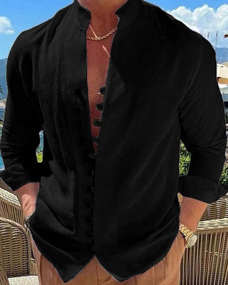 Chemise Hommes Vintage Col Mandarin Bouton