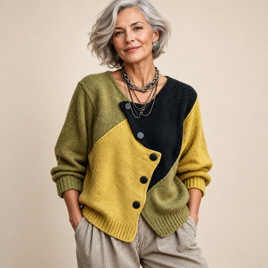 Pull en Maille Asymétrique Douillet à Blocs de Couleurs Artistiques
