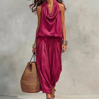 Ambre | Ensemble Fluide Haut Halter Drapé et Pantalon