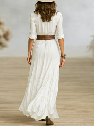 Aurore | Robe Longue en Lin à Col Inversé