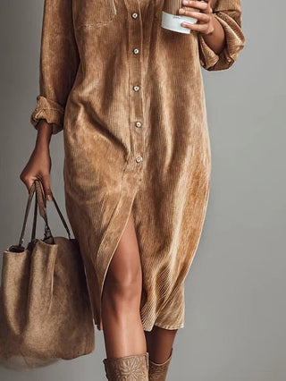 Estelle | Robe Midi en Velours Côtelé