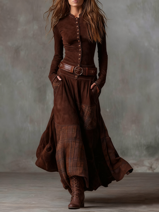 Élise | Robe Maxi en Suédine avec Ceinture