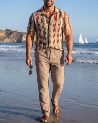 Chemise Colorée Ajourée Respirante Manches Courtes