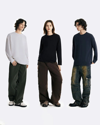 T-Shirt Homme Col Rond Manches Longues Fente