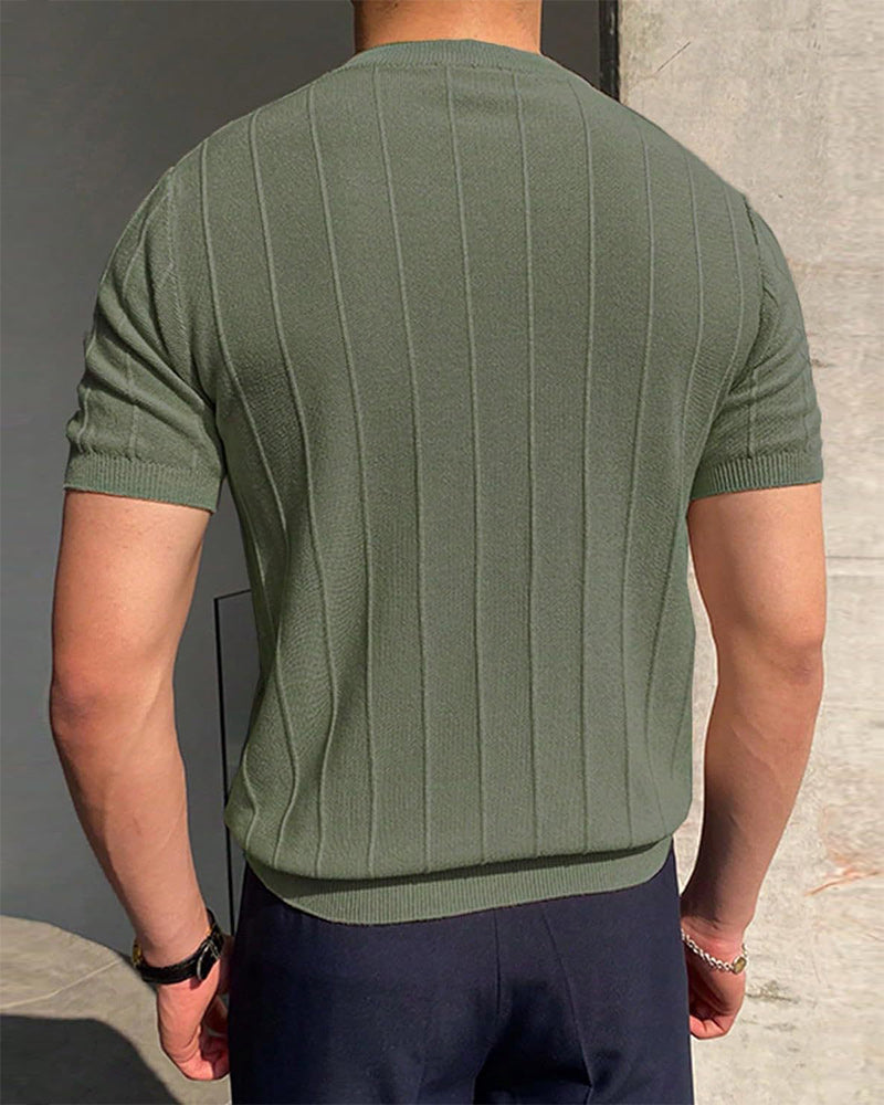 T-shirt Homme Col Rond Manches Courtes Respirant Tricoté