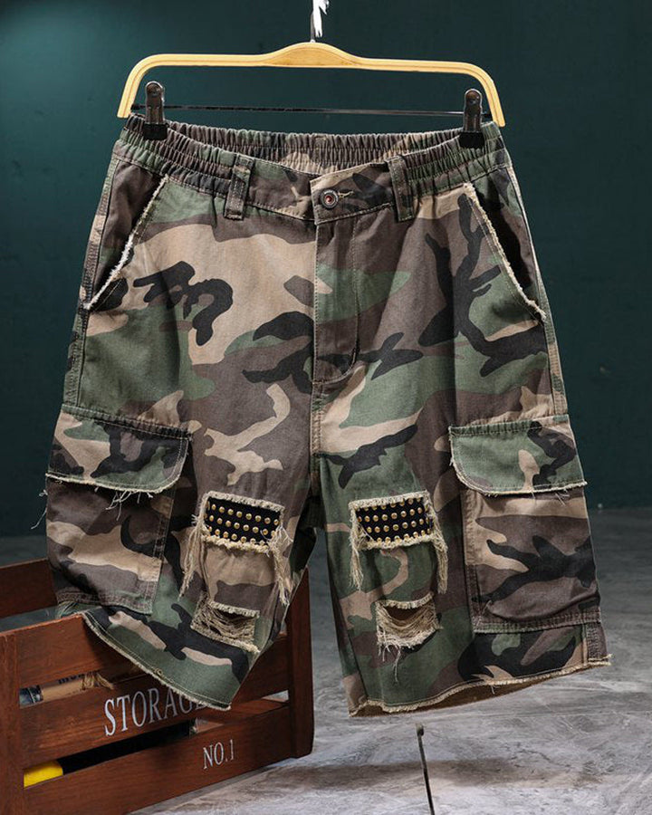 🔥 Short Cargo Camouflage À Clous Pour Homme