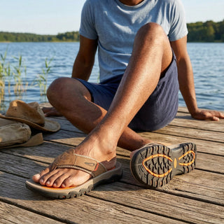 Sandales à entre-doigts en cuir de vachette pour hommes – Sandales confortables et rembourrées