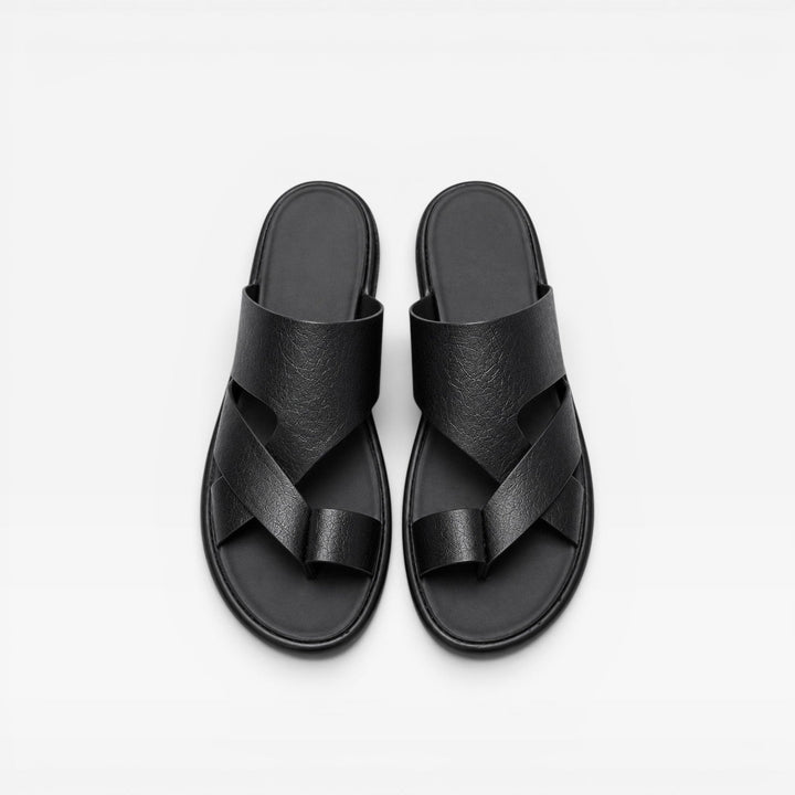 Sandales en cuir à enfiler pour hommes – Confort quotidien élégant avec boucle d’orteil