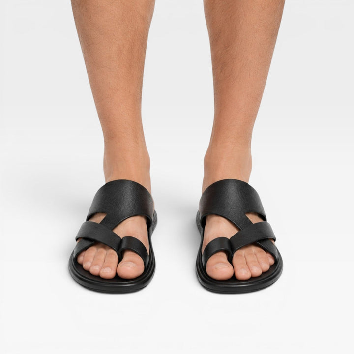 Sandales en cuir à enfiler pour hommes – Confort quotidien élégant avec boucle d’orteil