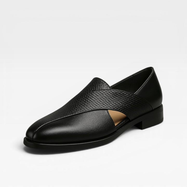 Mocassins en cuir véritable pour hommes – Chaussures habillées classiques à enfiler avec bride croisée