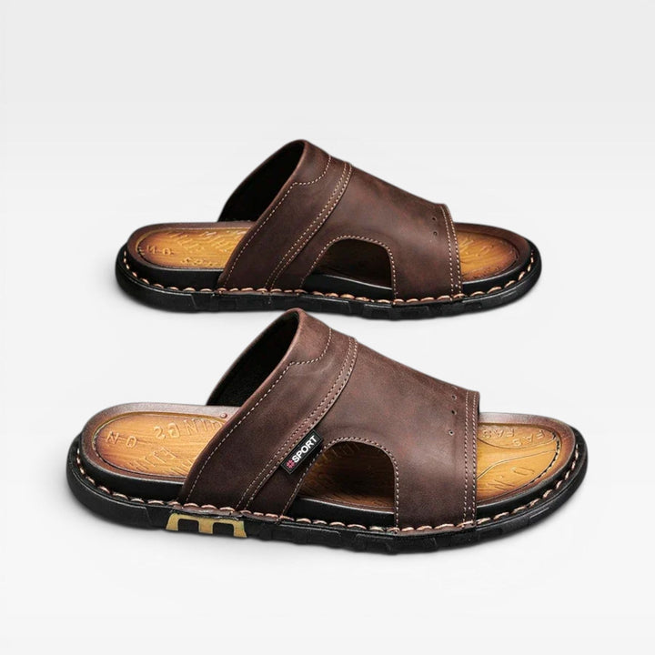Sandales slides en cuir pour hommes – Style estival classique à enfiler à bout ouvert