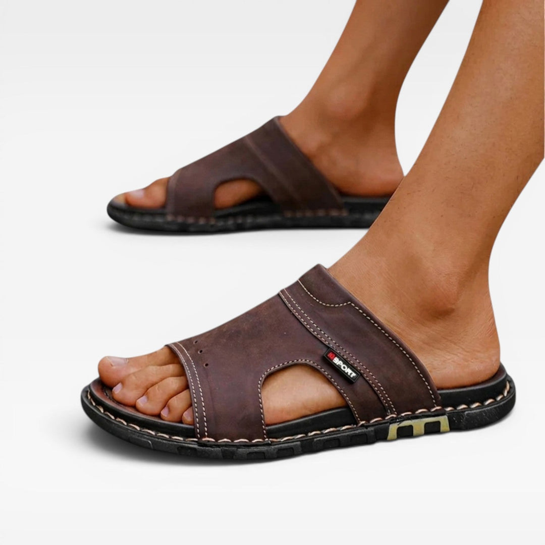 Sandales slides en cuir pour hommes – Style estival classique à enfiler à bout ouvert