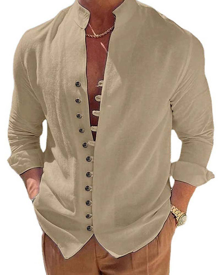 Chemise Hommes Vintage Col Mandarin Bouton