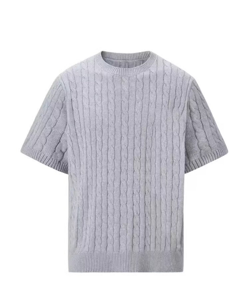 Homme Uni Tressage Col Rond Haut, Slim Décontracté Printemps Été Tricot
