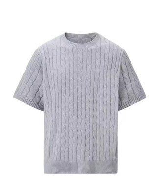 Homme Uni Tressage Col Rond Haut, Slim Décontracté Printemps Été Tricot