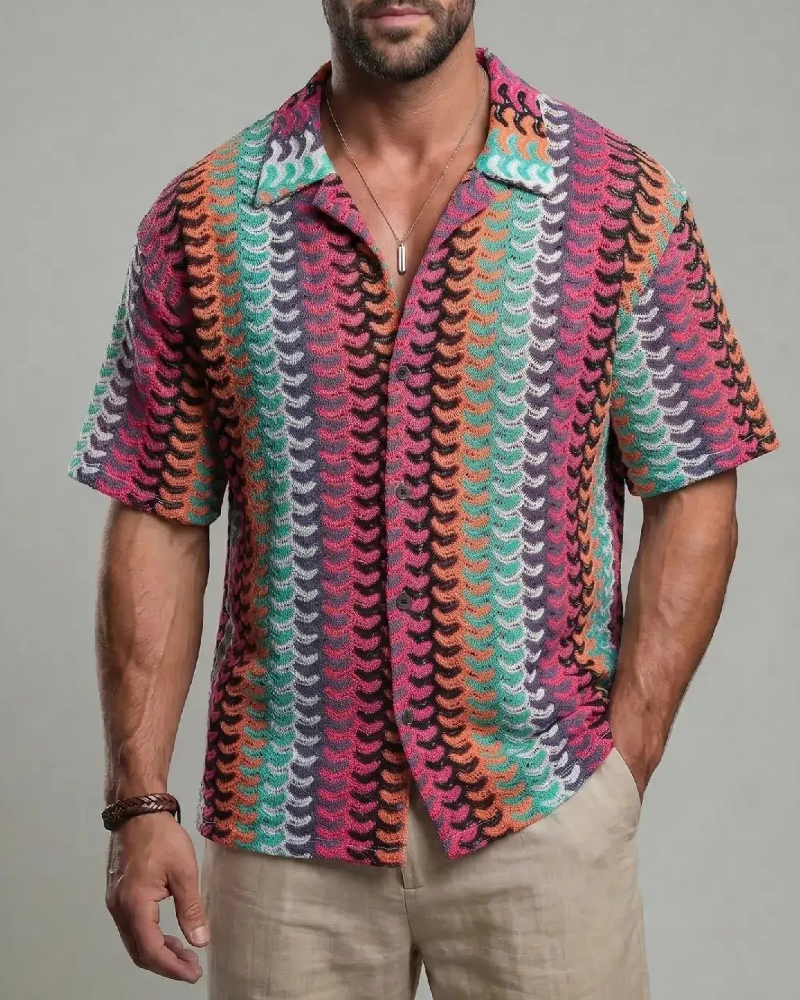 Chemise Colorée Ajourée Respirante Manches Courtes