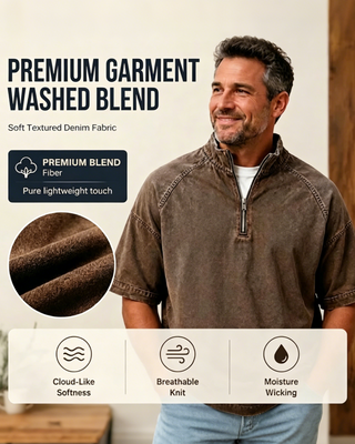 Chemise En Twill Lavé À Fermeture Éclair Manches Courtes