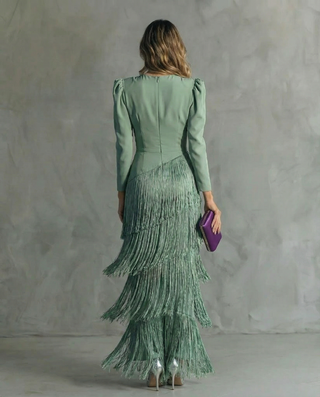 Claire™ | Robe midi élégante à manches frangées