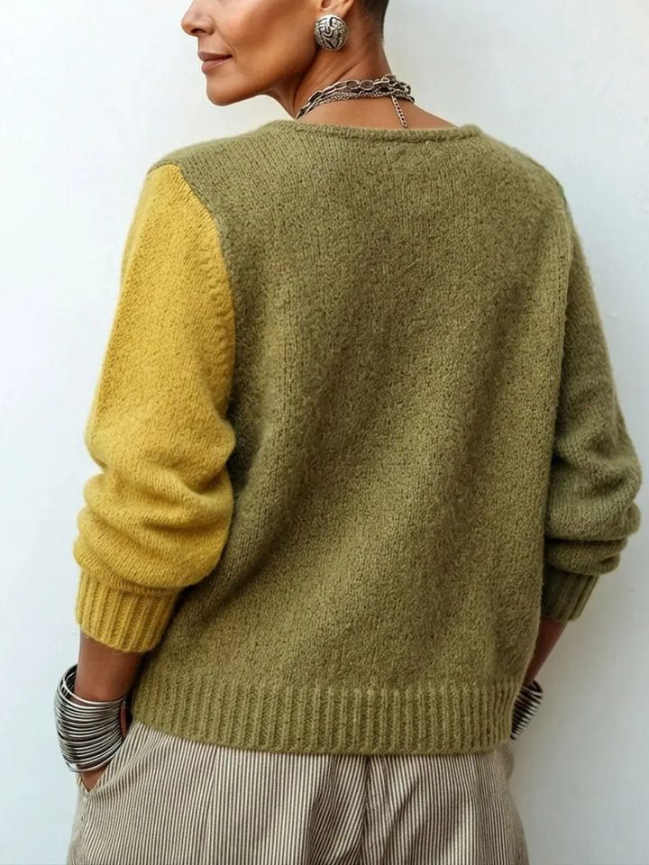 Pull en Maille Asymétrique Douillet à Blocs de Couleurs Artistiques