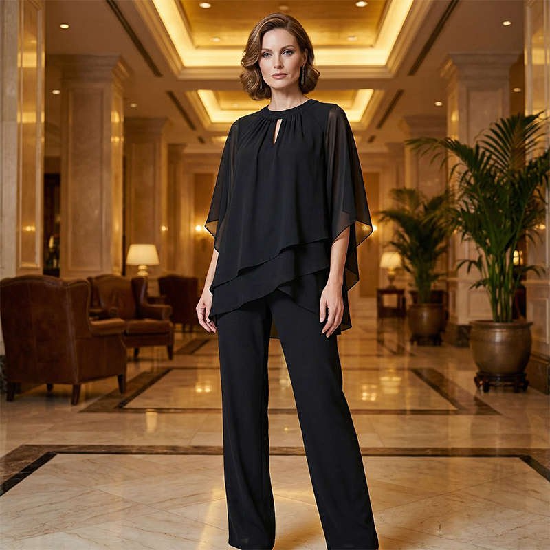 Jeannine | Ensemble Chemisier Asymétrique Superposé et Pantalon Large