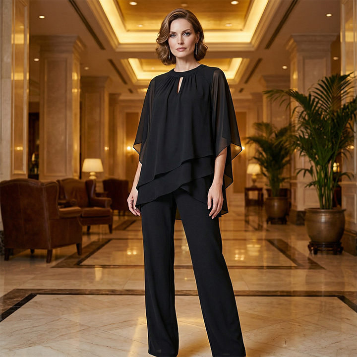 Jeannine | Ensemble Chemisier Asymétrique Superposé et Pantalon Large